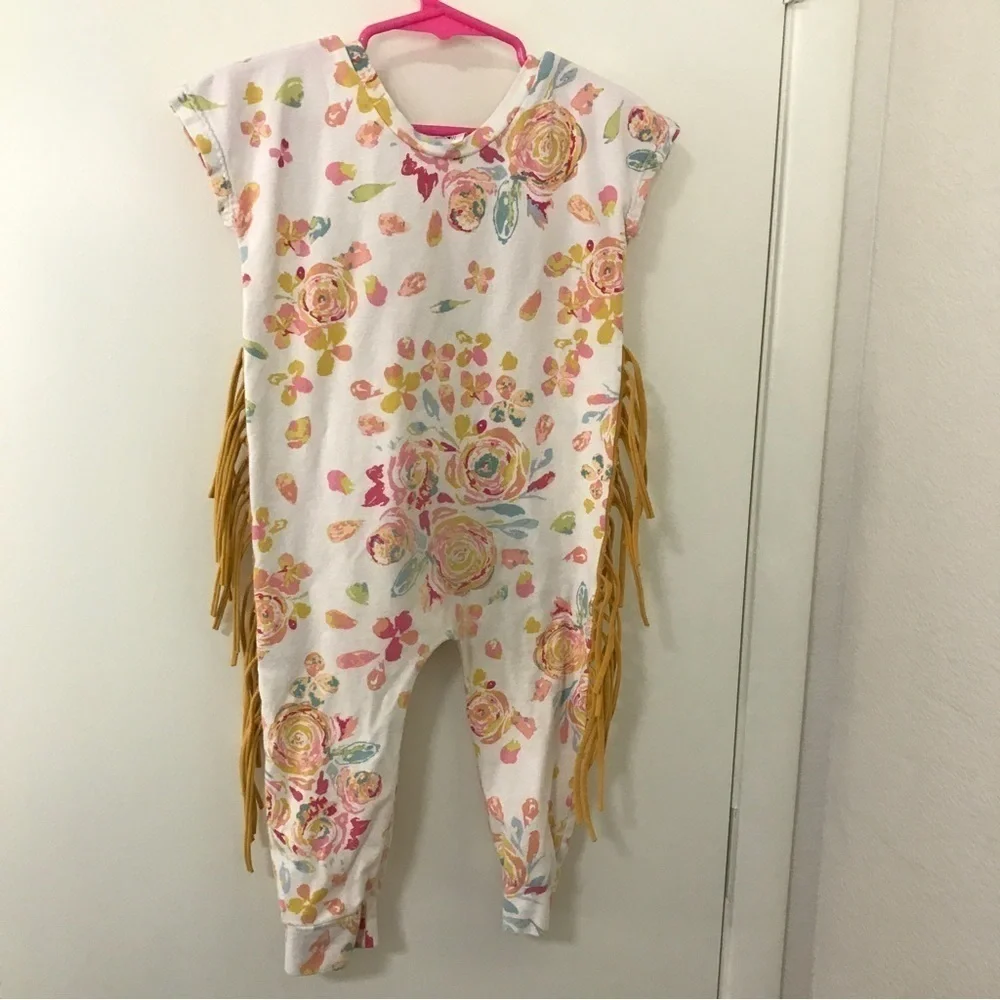 3/$15 My Wild arrow co kids boho floral fringe jumpsuit size 9-12 months